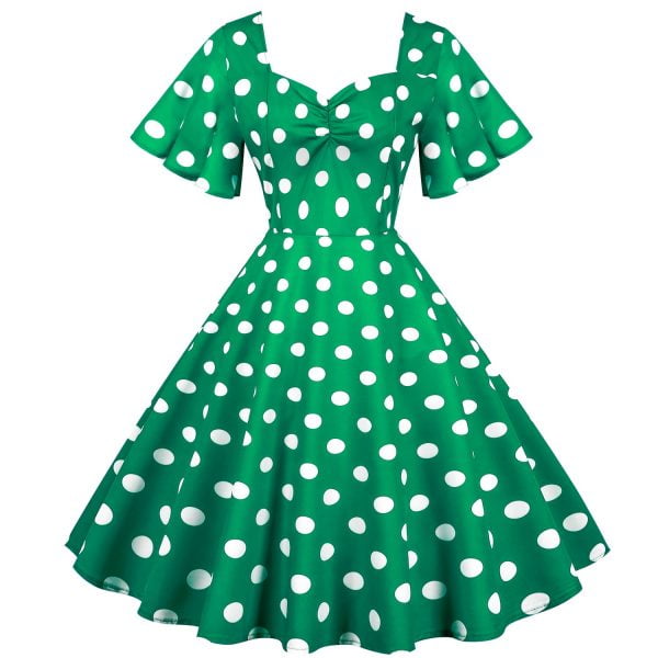 50s Dresses Short Sleeve Polka Knot Large Swing Anual Meeting Midi Dresses
