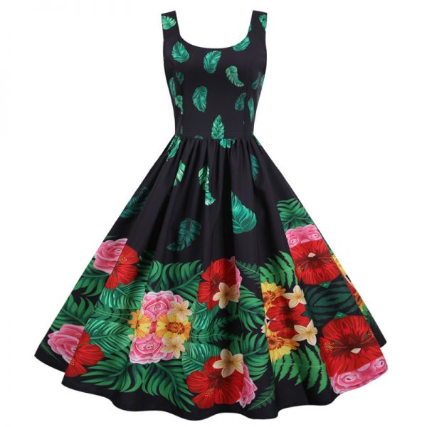 Women's-Dress-Hepburn's-Sleeveless-Floral-Large-Swing-Party-Midi-Dresses Women's Dress Hepburn's Sleeveless Floral Large Swing Party Midi Dresses