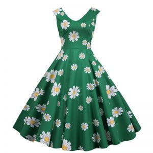 1950s Style Dresses Flowered Peter Pan Collar Large Swing Dancing Midi Dresses
