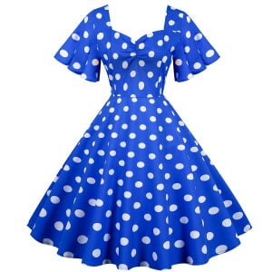 50s Dresses Short Sleeve Polka Knot Large Swing Anual Meeting Midi Dresses