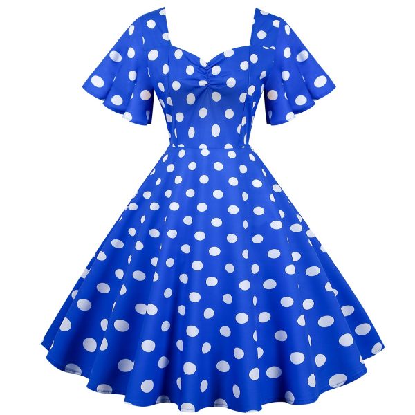 50s Dresses Short Sleeve Polka Knot Large Swing Anual Meeting Midi Dresses