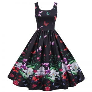 Women's Dress Hepburn's Sleeveless Floral Large Swing Party Midi Dresses