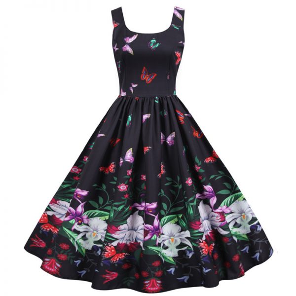 Women's-Dress-Hepburn's-Sleeveless-Floral-Large-Swing-Party-Midi-Dresses Women's Dress Hepburn's Sleeveless Floral Large Swing Party Midi Dresses