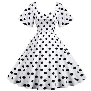 50s Dresses Short Sleeve Polka Knot Large Swing Anual Meeting Midi Dresses