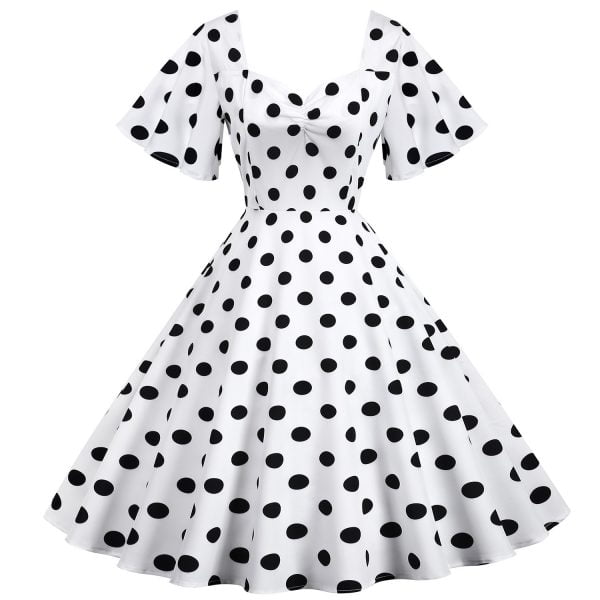 50s Dresses Short Sleeve Polka Knot Large Swing Anual Meeting Midi Dresses