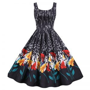 Women's Dress Hepburn's Sleeveless Floral Large Swing Party Midi Dresses