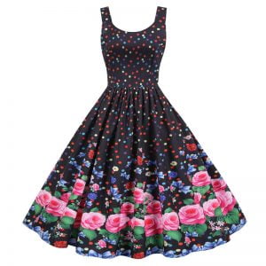 Women's Dress Hepburn's Sleeveless Floral Large Swing Party Midi Dresses