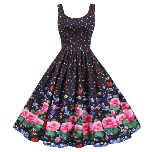 Women's-Dress-Hepburn's-Sleeveless-Floral-Large-Swing-Party-Midi-Dresses Women's Dress Hepburn's Sleeveless Floral Large Swing Party Midi Dresses