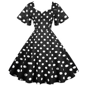 50s Dresses Short Sleeve Polka Knot Large Swing Anual Meeting Midi Dresses