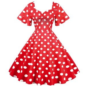 50s Dresses Short Sleeve Polka Knot Large Swing Anual Meeting Midi Dresses