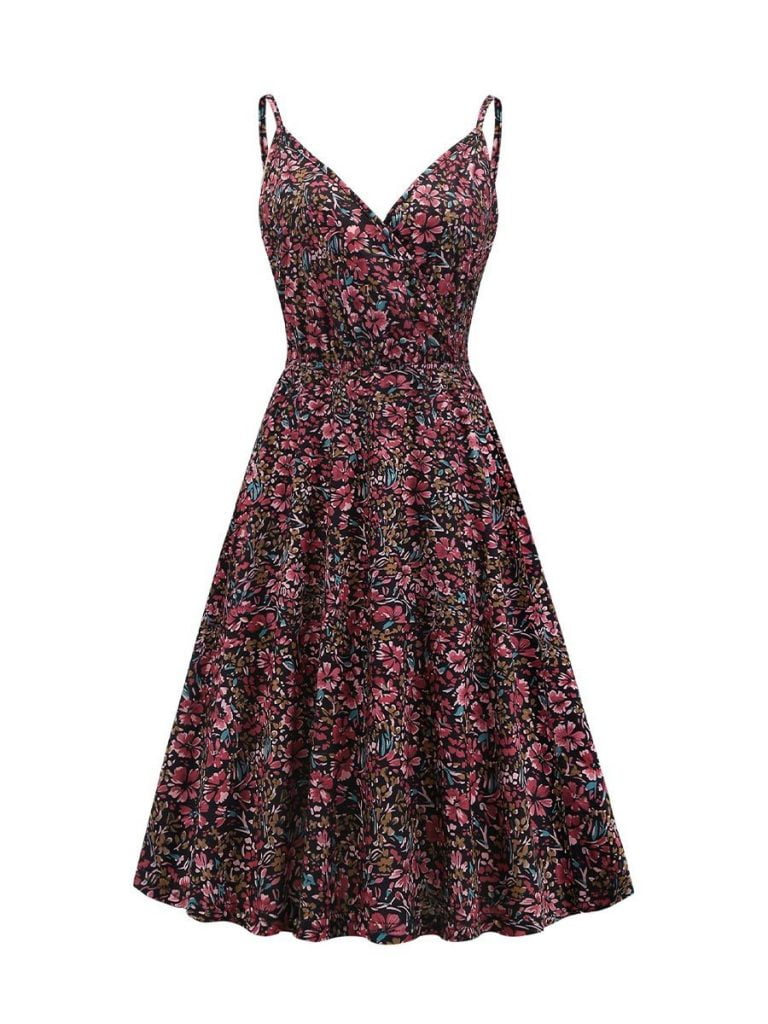 Vintage Floral Chiffon Spaghetti Strap Homecoming Dress Party Dress Cocktail Dress DP6675 main image 1