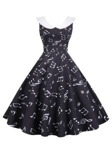 50s Dresses Sleevelss Floral Peter Pan Collar Plus Size Ballroom Midi Dresses