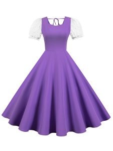 Women's Dress Audrey Hepburn O-Neck Mesh Short Sleeve Solid Color Dress