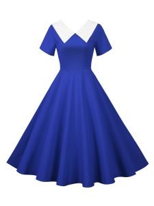 50s Dresses Hepburn's Solid Color V-Neck Short Sleeve Large Swing Dresses