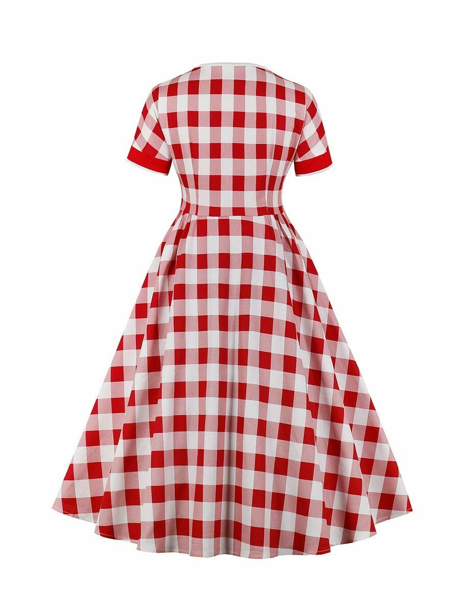 1950s Swing Dress Plaid Dresses Patchwork Tea Party Dress - Vintage-Retro