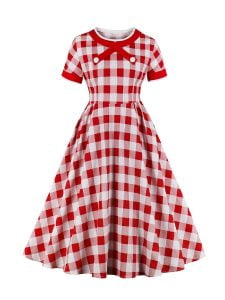 1950s Plaid Dresses Patchwork Swing Dress