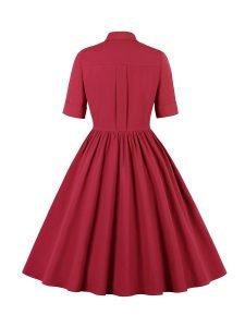 1950S Solid Front Buttons Swing Dress