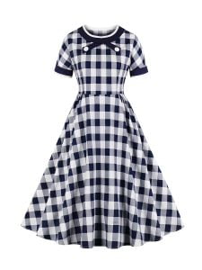 1950s Plaid Dresses Patchwork Swing Dress