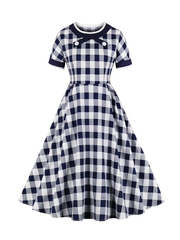 1950s Plaid Dresses Patchwork Swing Dress