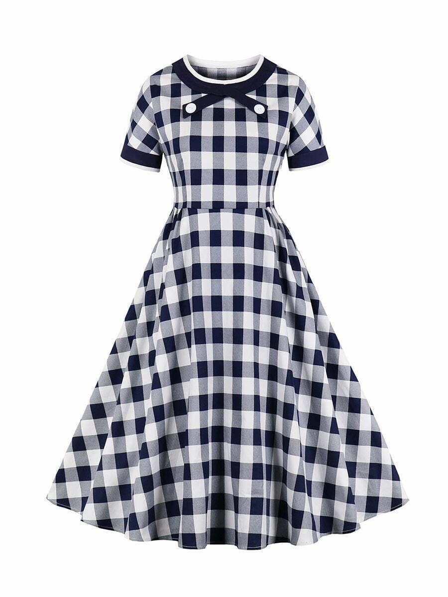 1950s Swing Dress Plaid Dresses Patchwork Tea Party Dress - Vintage-Retro