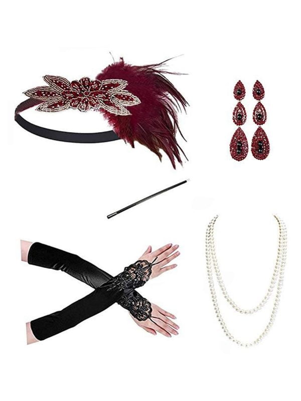 1920s-Retro-Feather-Headband-Acc-Set- 1920s Retro Feather Headband Acc Set