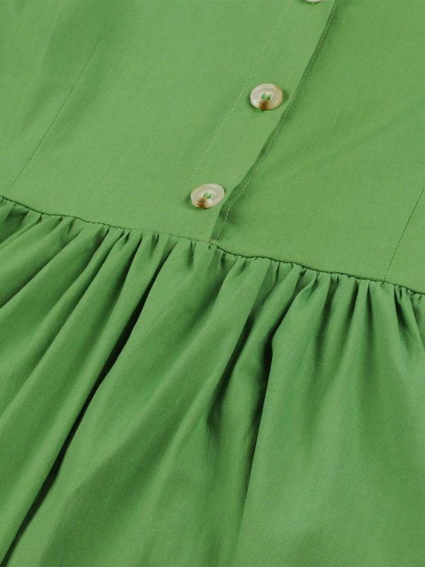 1950S Solid Front Buttons Swing Dress