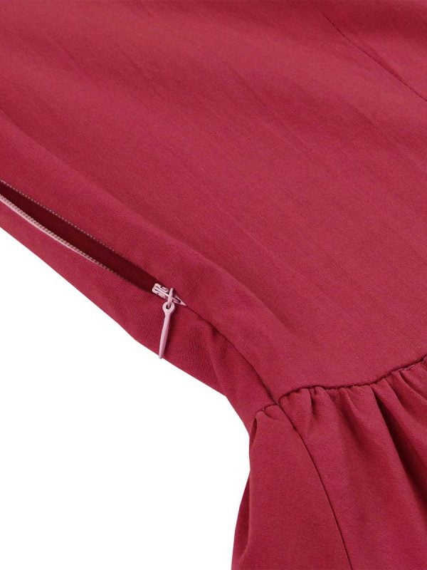 1950S Solid Front Buttons Swing Dress