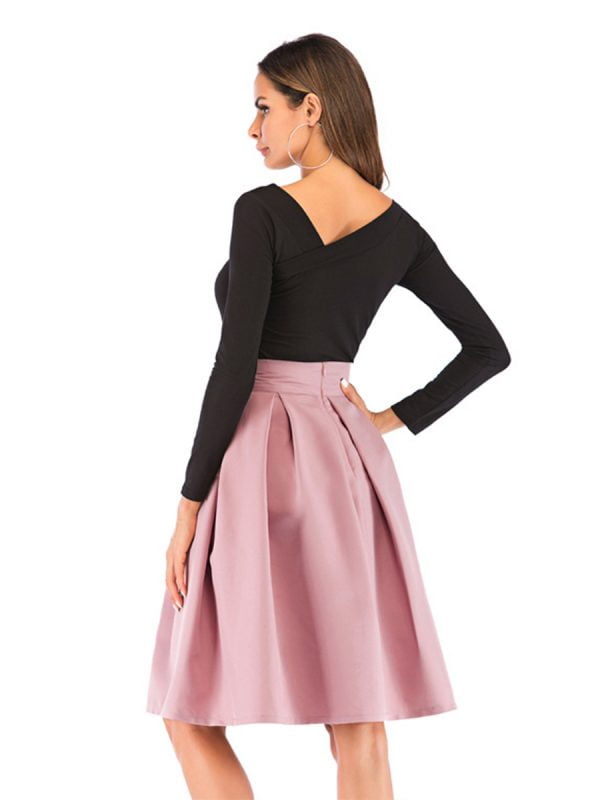 A-Line-Pleated-Vintage-Skirts-for-Women-Solid-Color-Bowknot-Swing-Skirt A-Line Pleated Vintage Skirts for Women Solid Color Bowknot Swing Skirt
