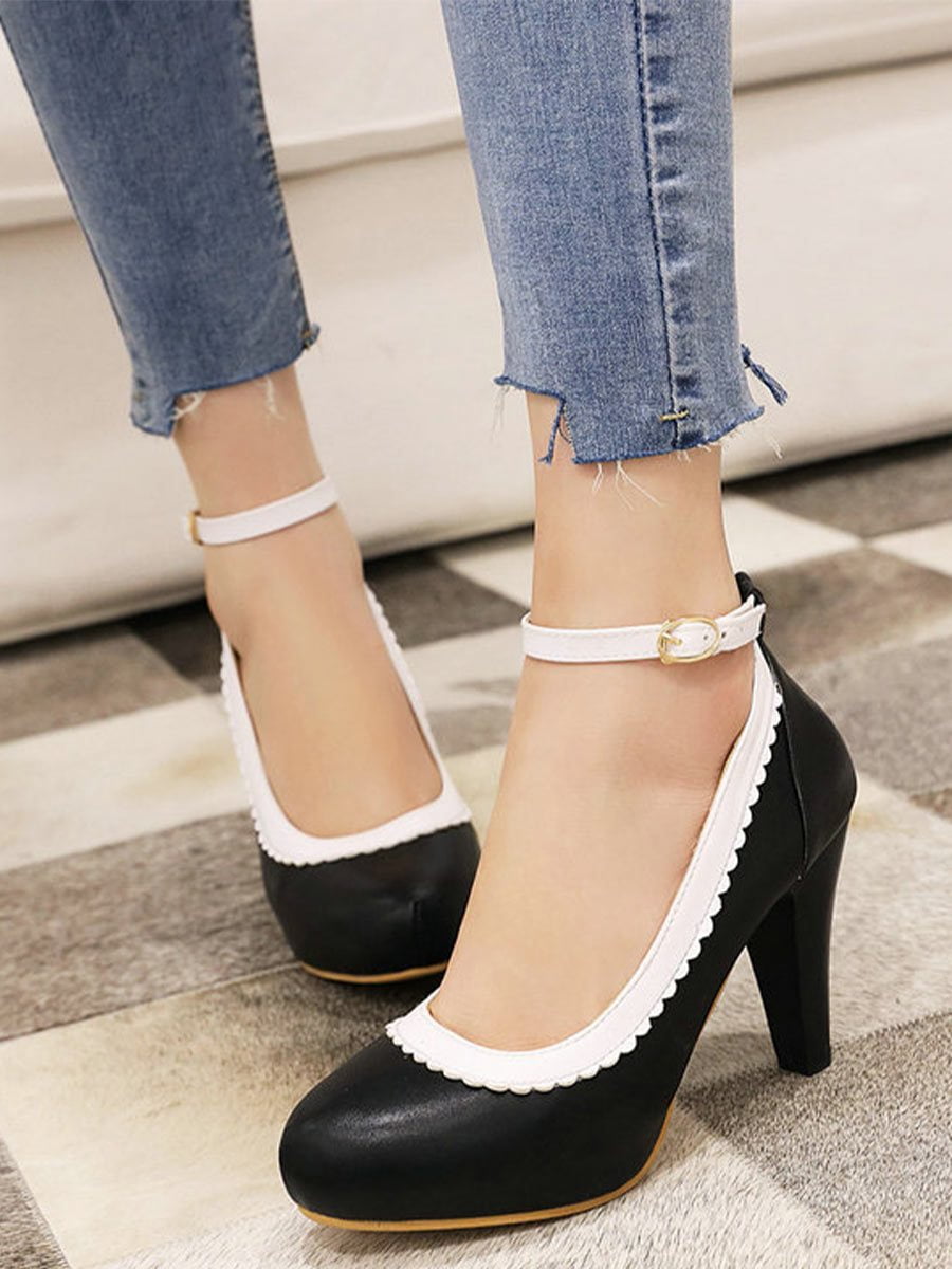 Women's High Heels Shoes Pinup Style Vintage Ankle Strap Pumps ...