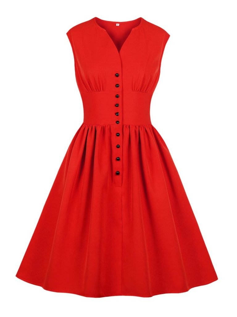 Plaid Dress V Neck Sleeveless Retro Style Tea Dress VintageRetro