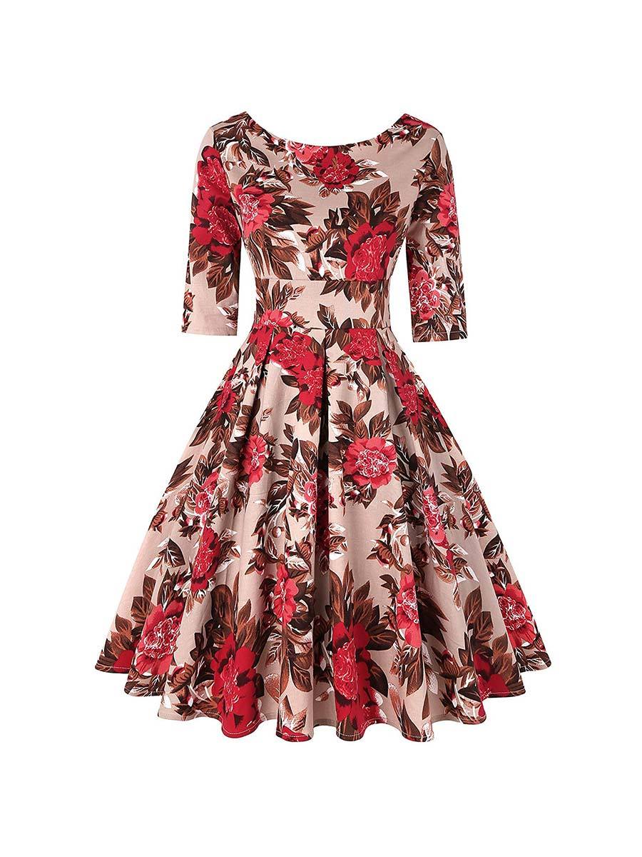 Floral Dress Half Sleeve All Matched Swing Dress - Vintage-Retro
