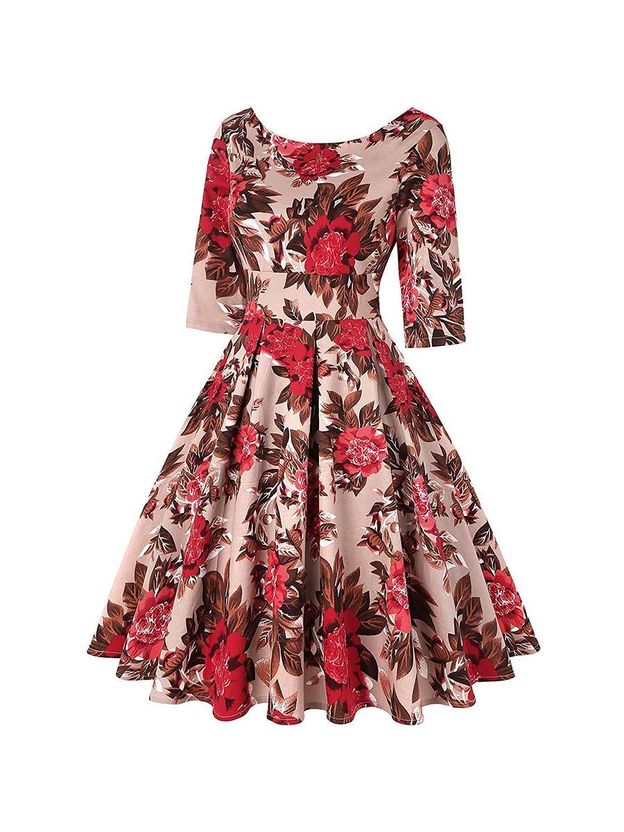 Floral Dress Half Sleeve All Matched Swing Dress - Vintage-Retro