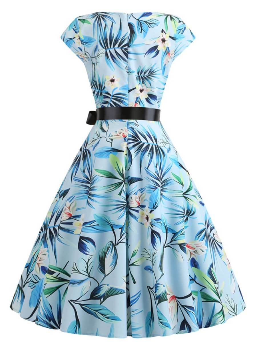 Floral Dress 1950s Vintage O-Neck A-Line Dress - Vintage-Retro