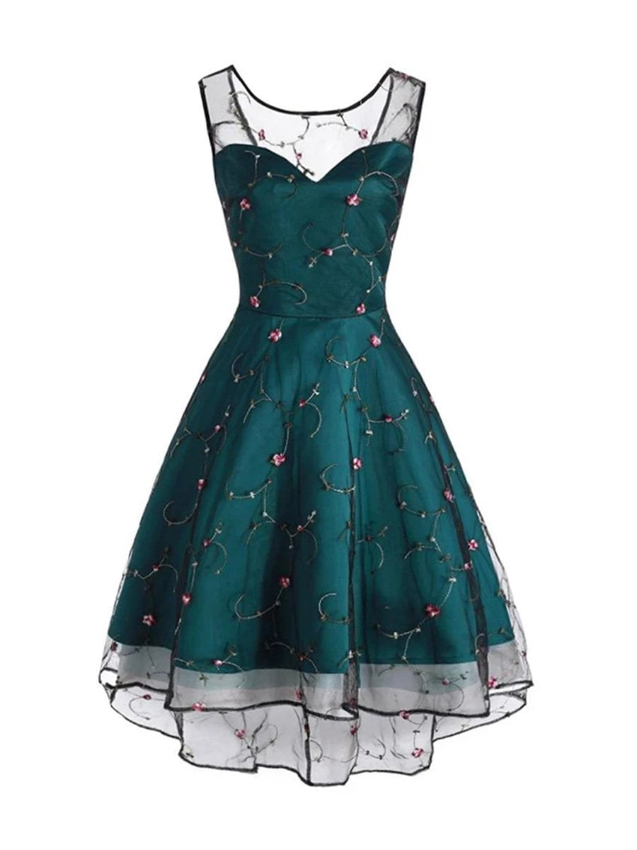 1950s Lace Dress Sleeveless Swing Dress - Vintage-Retro