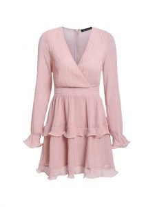 Ruffled Sleeve V-Neck Swing Dress