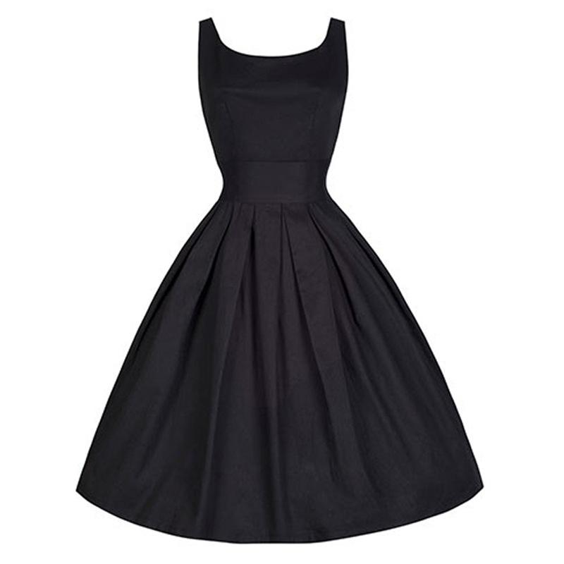 Black Dresses High Waist Hepburn Swing Dress - Vintage-Retro