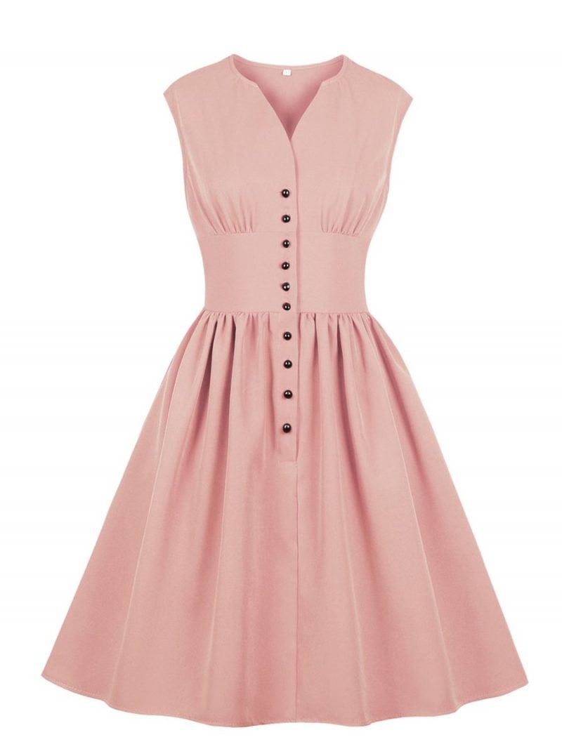 Plaid Dress V Neck Sleeveless Retro Style Tea Dress VintageRetro