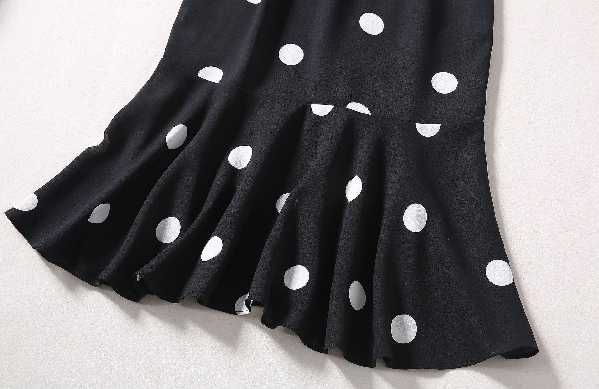 Black Dress Retro Polka Dot Slim Chiffon Ruffle Hem Long Dress ...