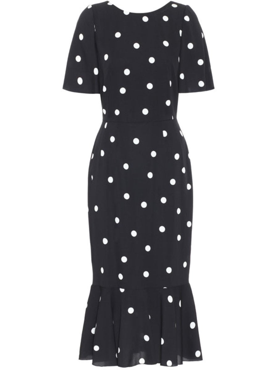 Black Dress Retro Polka Dot Slim Chiffon Ruffle Hem Long Dress ...