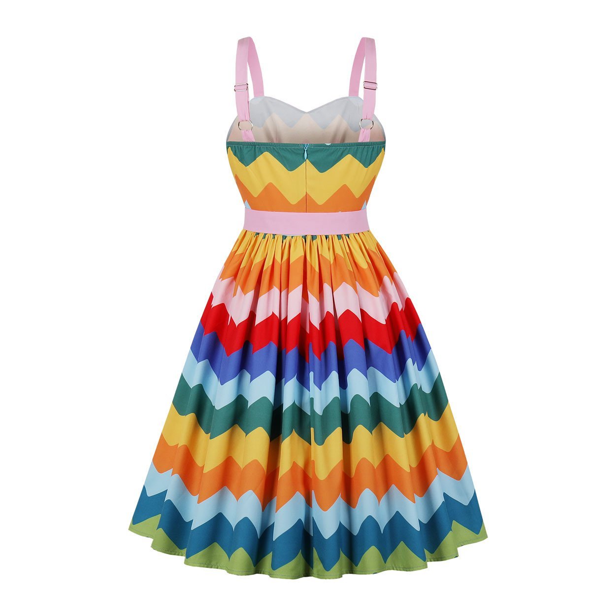Spaghetti Strap Dresses Colorful Vintage Midi Swing Dresses - Vintage-Retro