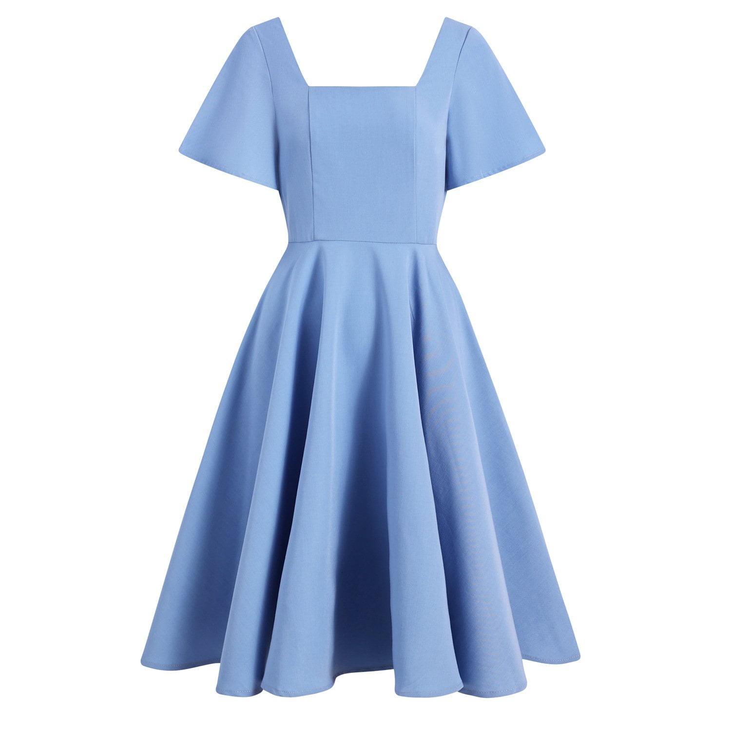 1950s Dress Square Collar Ruffled Sleeve Backless A-line Vintage Swing ...