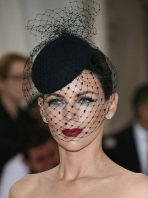 Fascinator Hat Tea Party Black Veil Vintage Woolen Fabric Headdress