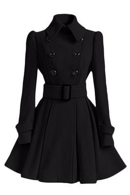 Women's Winter Coat Double Breasted Belt Long Sleeve Swing Dress ...