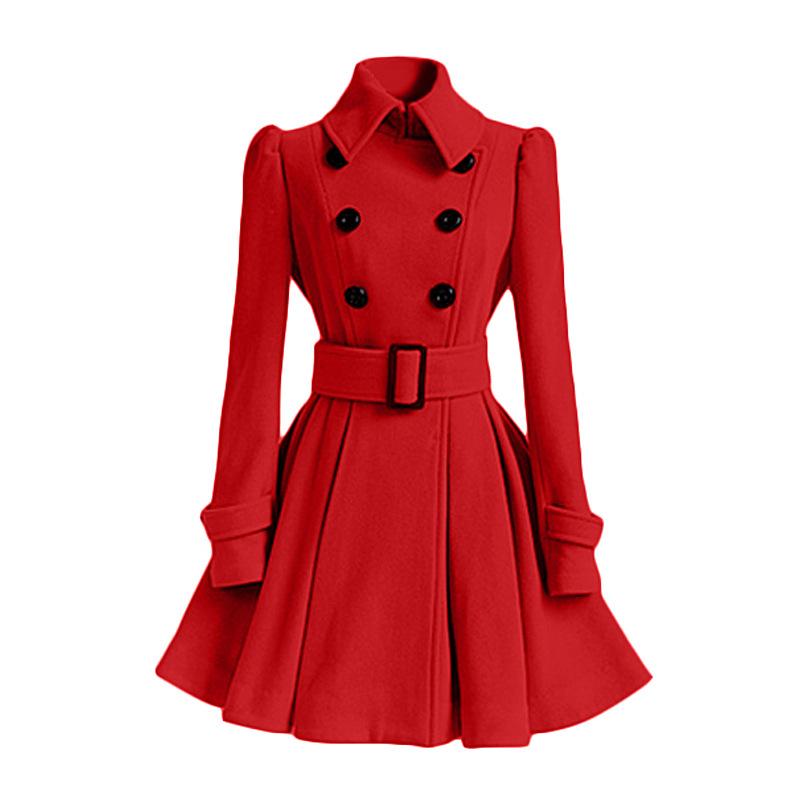 Women's Winter Coat Double Breasted Belt Long Sleeve Swing Dress ...