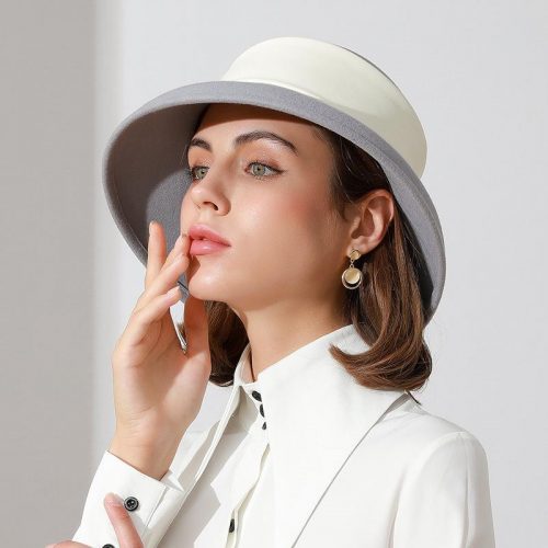 Fisherman Hats Vintage Wool Pearl Leather Belt Decorated Bucket Hats