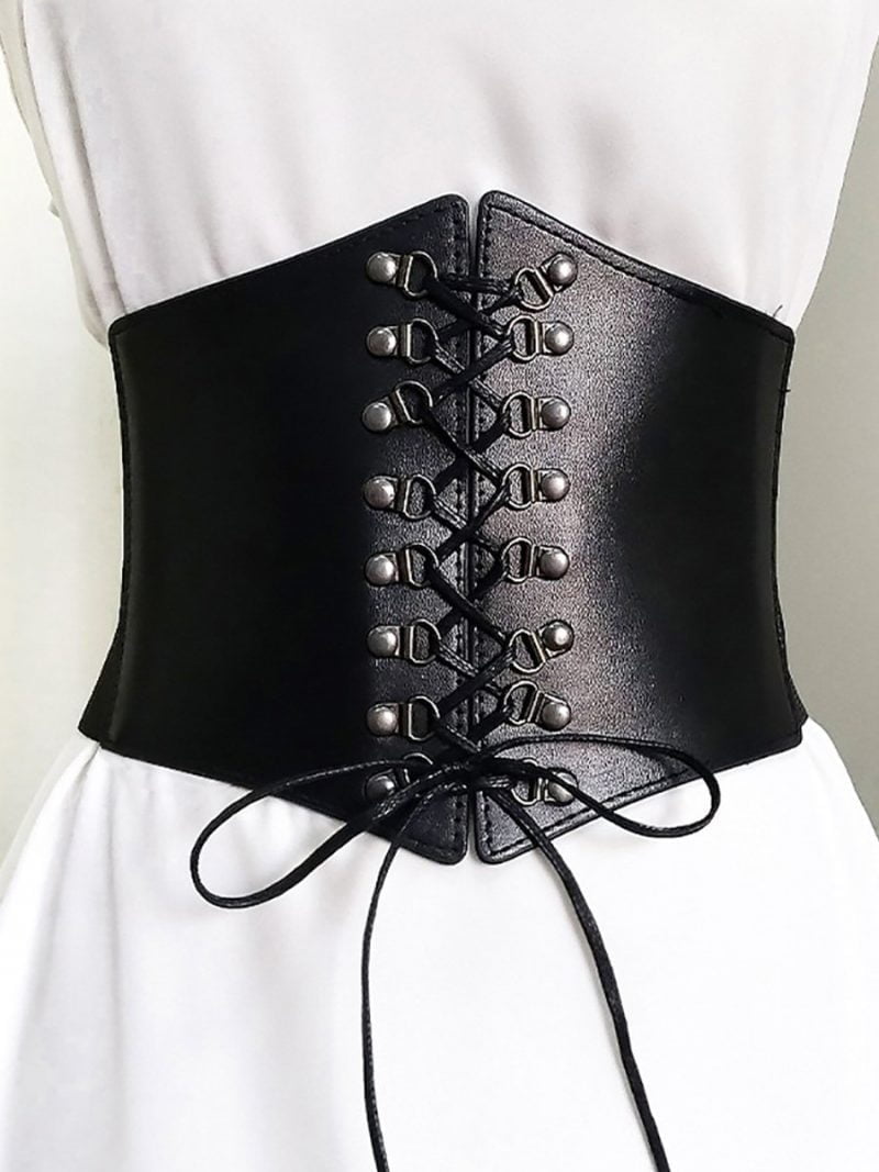 Girdle For Women Lace-up Elastic Rivet Punk Style Vintage Corset Belt ...