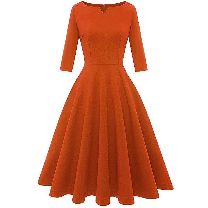 Women's Dresses Solid Color Three Quarters Sleeves Midi Swing Dresses ...