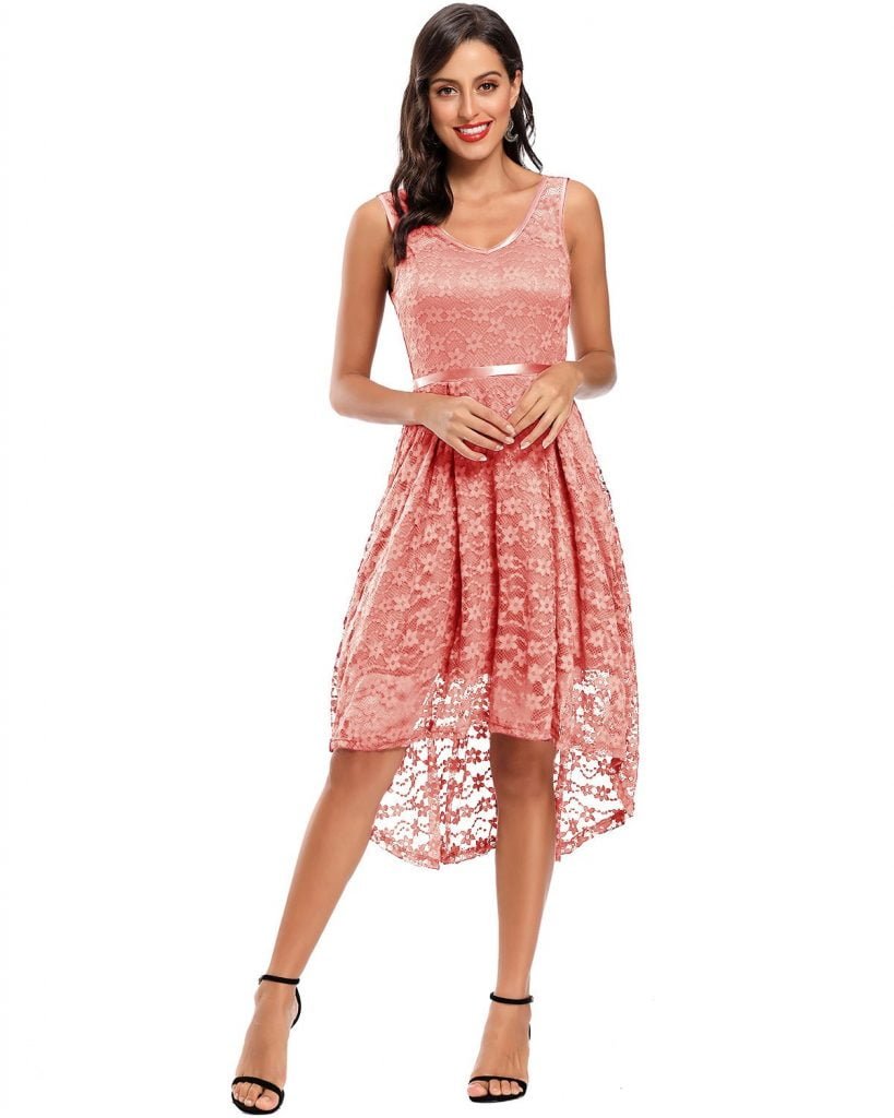 V-Neck High-Low Midi Dress main image 1