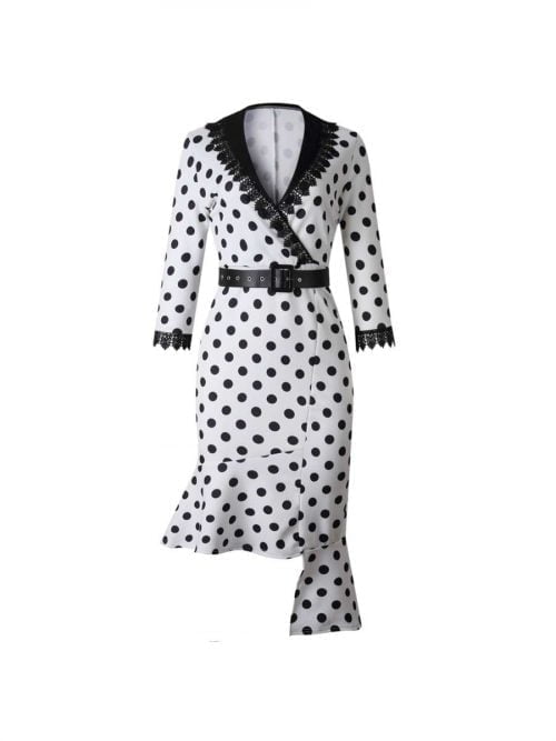 Women's Black Dress Lapel Stitched Single-breasted High Waist Swing ...